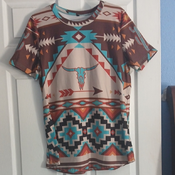 Sonthern Stitch Tops - Tribal Print Short Sleeve Blouse